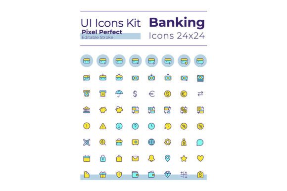 Banking and Finance Pixel Perfect Icons for Branding