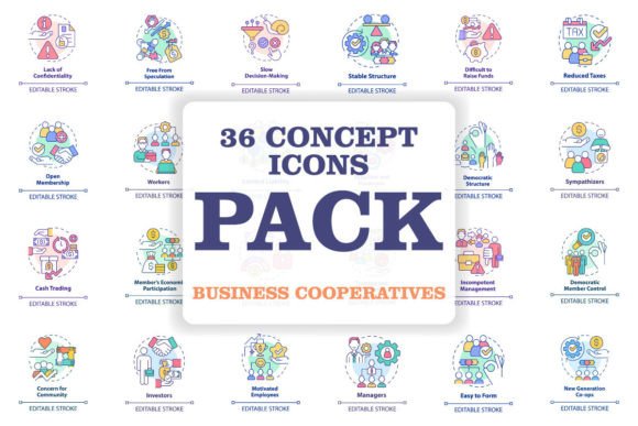 Business Cooperatives Concept Icons Set for Modern Web Design