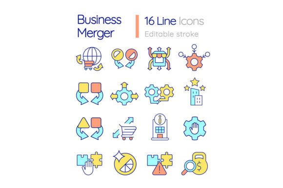 Business Merger and Consolidation Icons for Digital Products