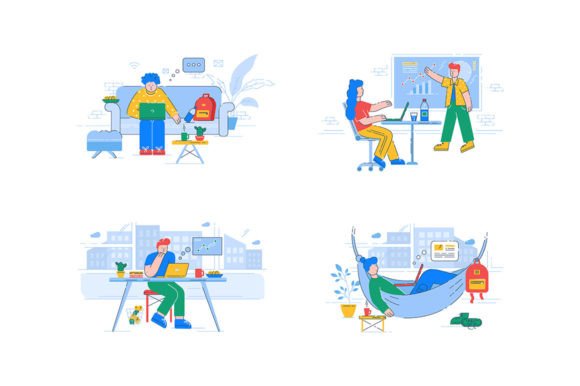 Coworking SVG Color Illustrations Set for Modern Branding