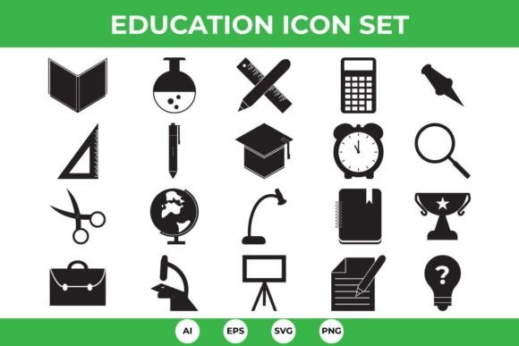 Education Glyph Icon Set for Graphics and Freebies