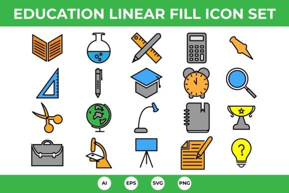 Education Linear Fill Icon Set Review