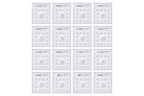Embossed Icons Set for Corporate Strategy Graphics
