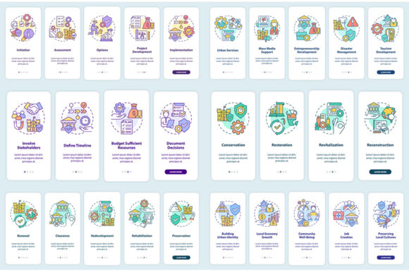 Heritage Conservation Mobile App Screens Graphic Templates
