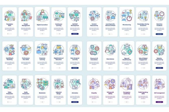 In Demand Skills Mobile App Screen Set for Graphic Templates
