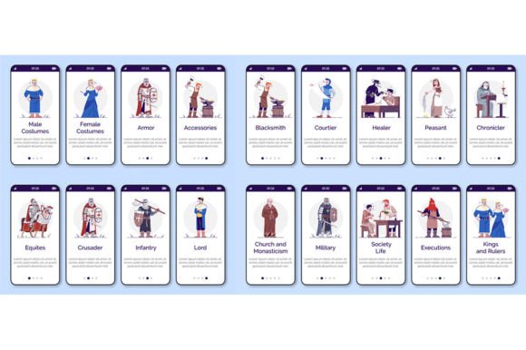Medieval Time Mobile App Screen Template Graphics