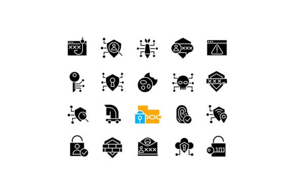 Online Security Black Glyph Icons for Branding and Packaging