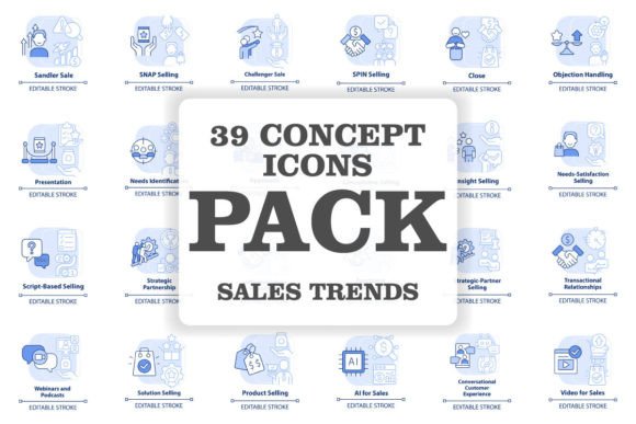 Sales Trends Blue Concept Icons Set Review