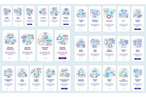 SEO Mobile App Screen Set for Graphic Templates