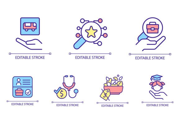 Social Assistance RGB Color Icon Set for Crafting and Graphics