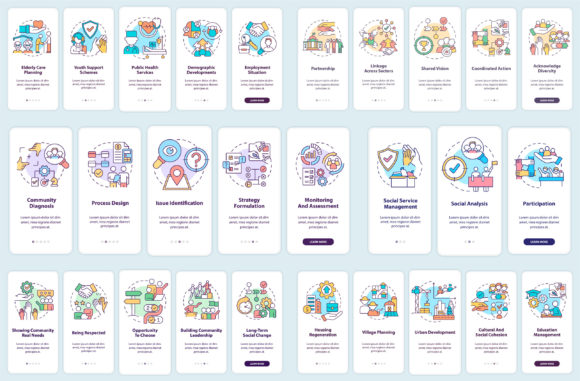 Social Planning Mobile App Screen Set for Graphic Templates