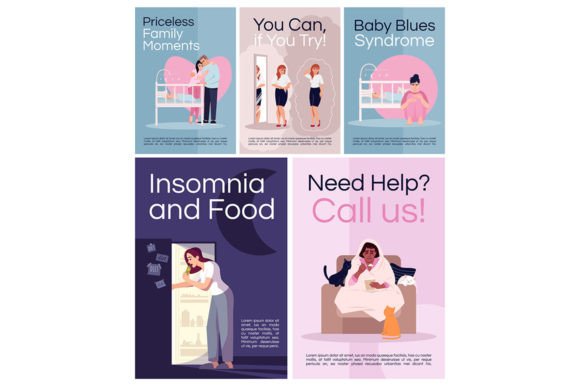 Stress in Woman Poster Template Set for Graphic Templates