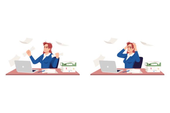 Stressed Businesswoman SVG Illustrations for Commercial Design