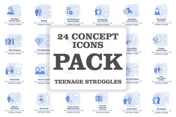 Teenage Struggles Svg Blue Concept Icons for Graphics and Icons