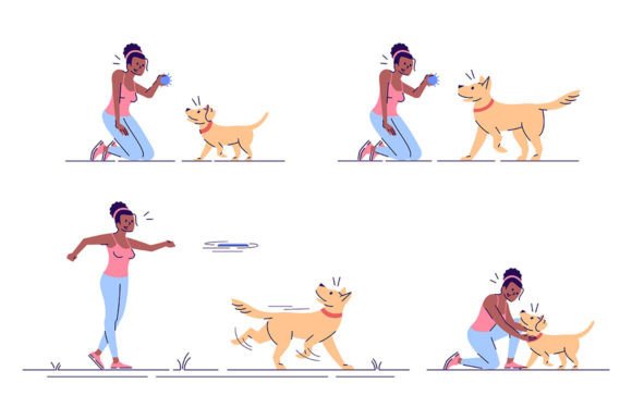 Woman Playing with Dog SVG Illustrations for Digital Products